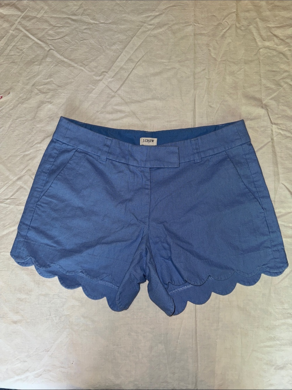 J. Crew Blue Scalloped Hem Linen Blend Shorts